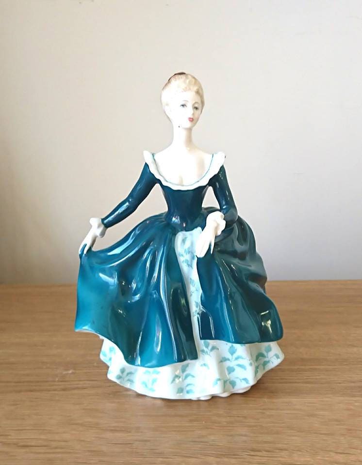Vintage Royal Doulton Lady Figurine  Janine HN2461, Turquoise Gown