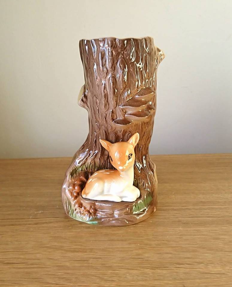 Vintage Hornsea Fauna Royal Deer Vase Pair, Kitsch Ceramic #66