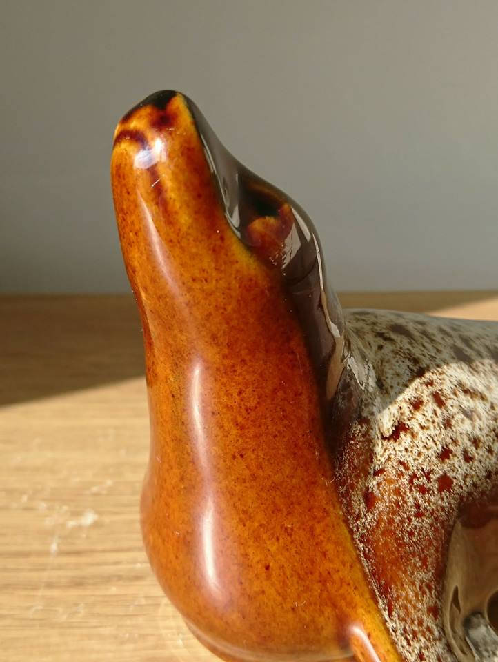 Vintage Ceramic Seal Figurine Fosters Pottery Brown Honeycombe Seal Animal Ornament Kitsch