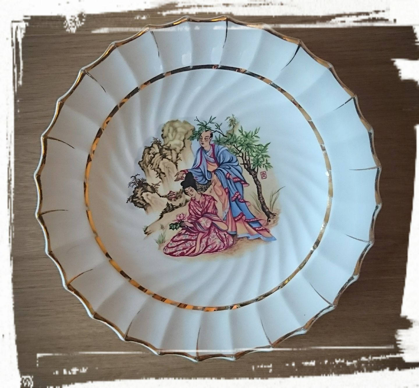 Vintage Japanese Geisha Plate, Oriental Collectible Decor (12.5 inch)