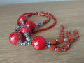 Vintage Red Beaded Necklace Chunky Tassel Screw Clasp Costume Jewellery Jewelry
