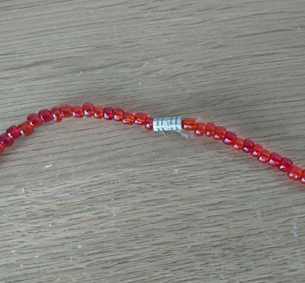 Vintage Red Beaded Necklace Chunky Tassel Screw Clasp Costume Jewellery Jewelry