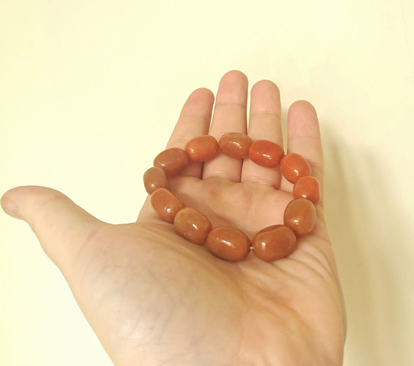 Vintage Orange Brown Beaded  Boho Stone Bracelet Retro Bangle Pebble Bracelet Costume Jewellery Jewelry.
