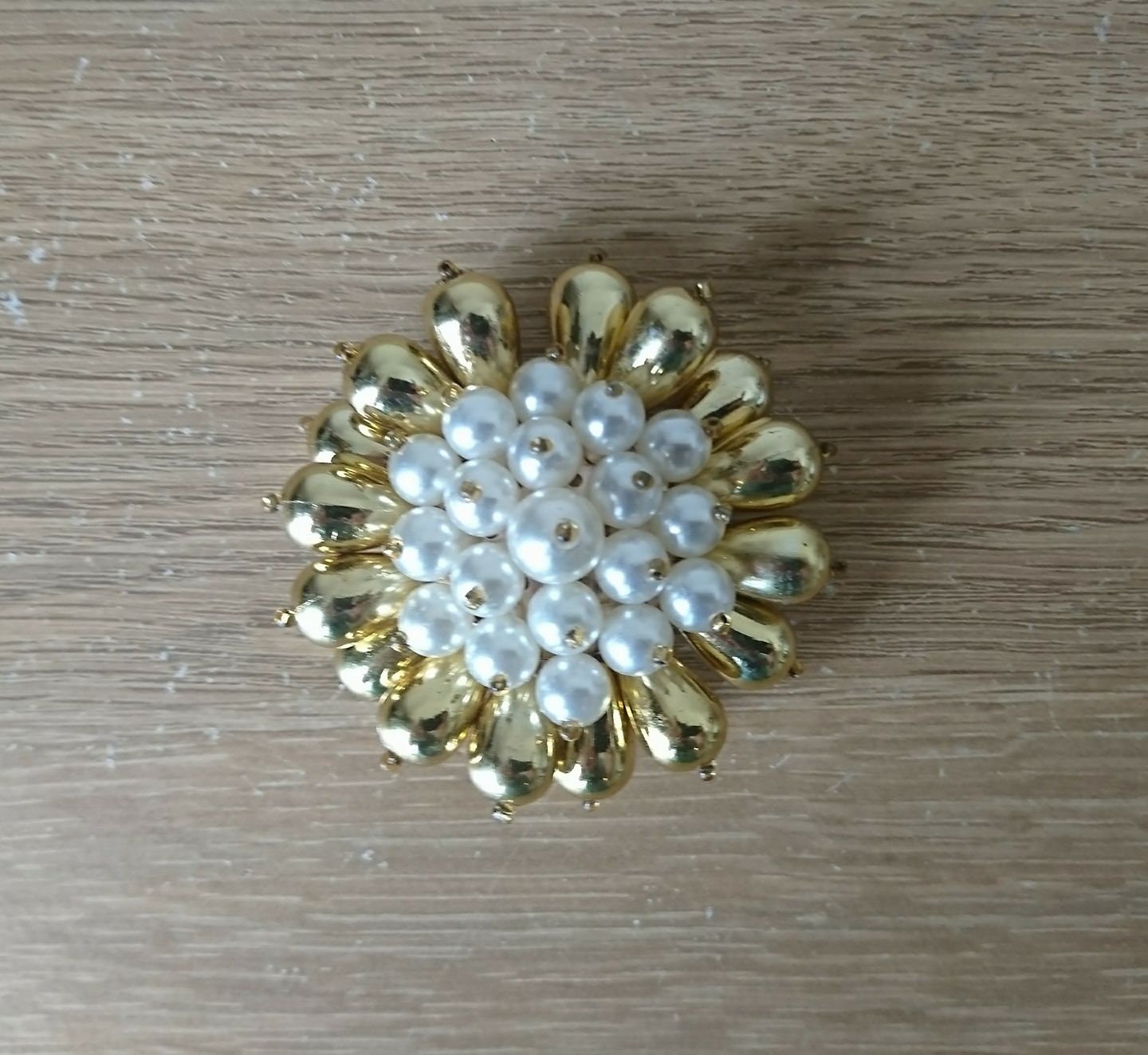 Vintage Floral Brooch, Chunky Faux Pearl & Gold Jewelry