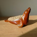 Vintage Ceramic Seal Figurine Fosters Pottery Brown Honeycombe Seal Animal Ornament Kitsch