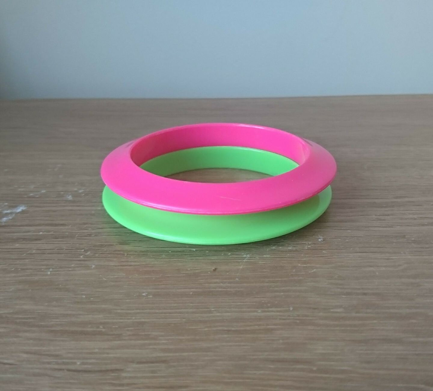 Retro Bangle set of 2 Bracelets Pink,  and Green Vintage 70's Costume Jewellry Jewelry