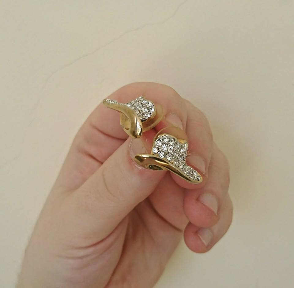 Vintage Rhinestone Cowboy Hat Brooch and Earrings Set