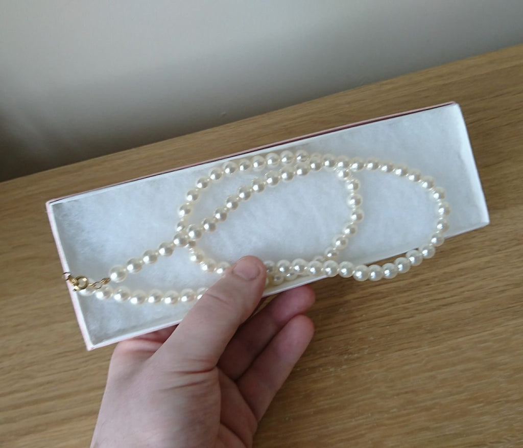 Vintage 1960s Faux Pearl Necklace, Single Strand, Costume Jewelry
