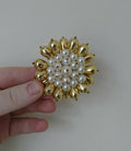 Vintage Floral Brooch, Chunky Faux Pearl & Gold Jewelry