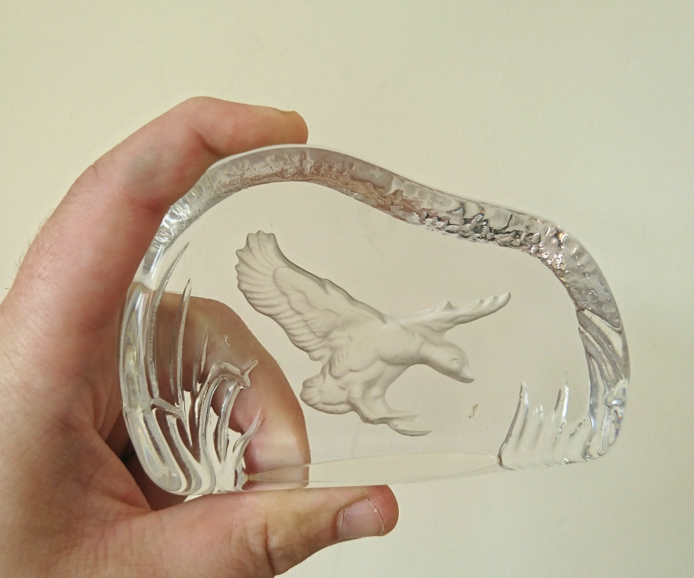 Vintage Wedgwood Crystal Duck Paperweight, Bird Sculpture Figurine