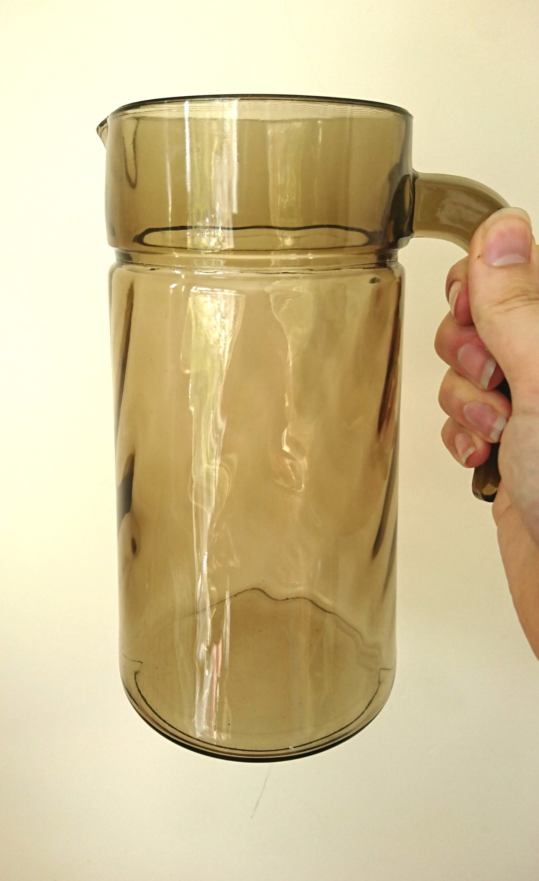 Vintage Gray Glass Pitcher Set, 1970s Retro Barware, Mid-Century Modern
