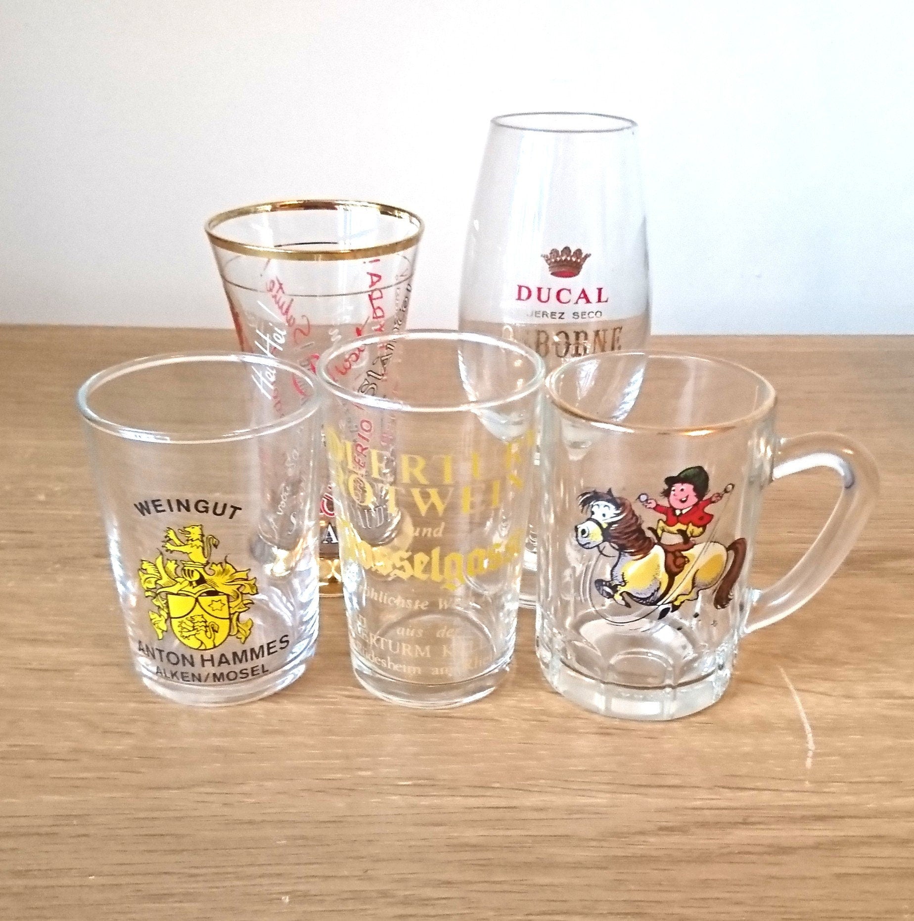 Vintage Mixed Shot Glass Set, Kitsch Barware, Home Pub Decor