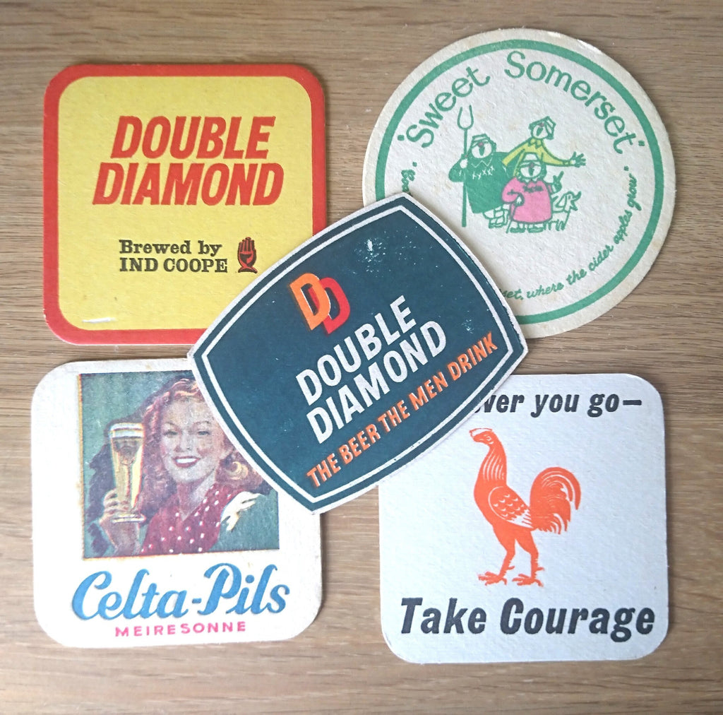 Vintage European Beer Mats Coasters, Retro Barware, Man Cave, Set of 10