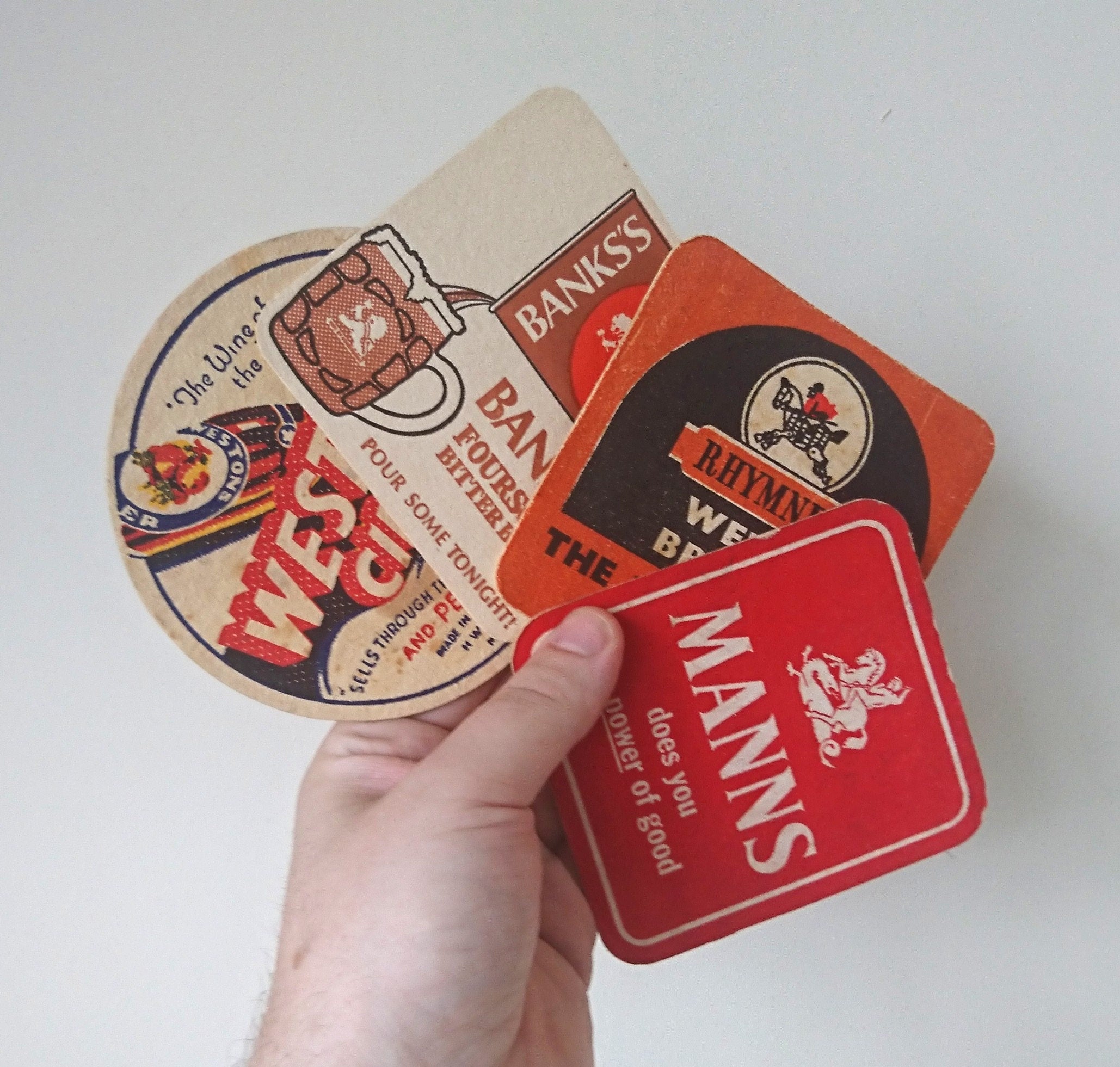 Vintage European Beer Mats Coasters, Retro Barware, Man Cave, Set of 10