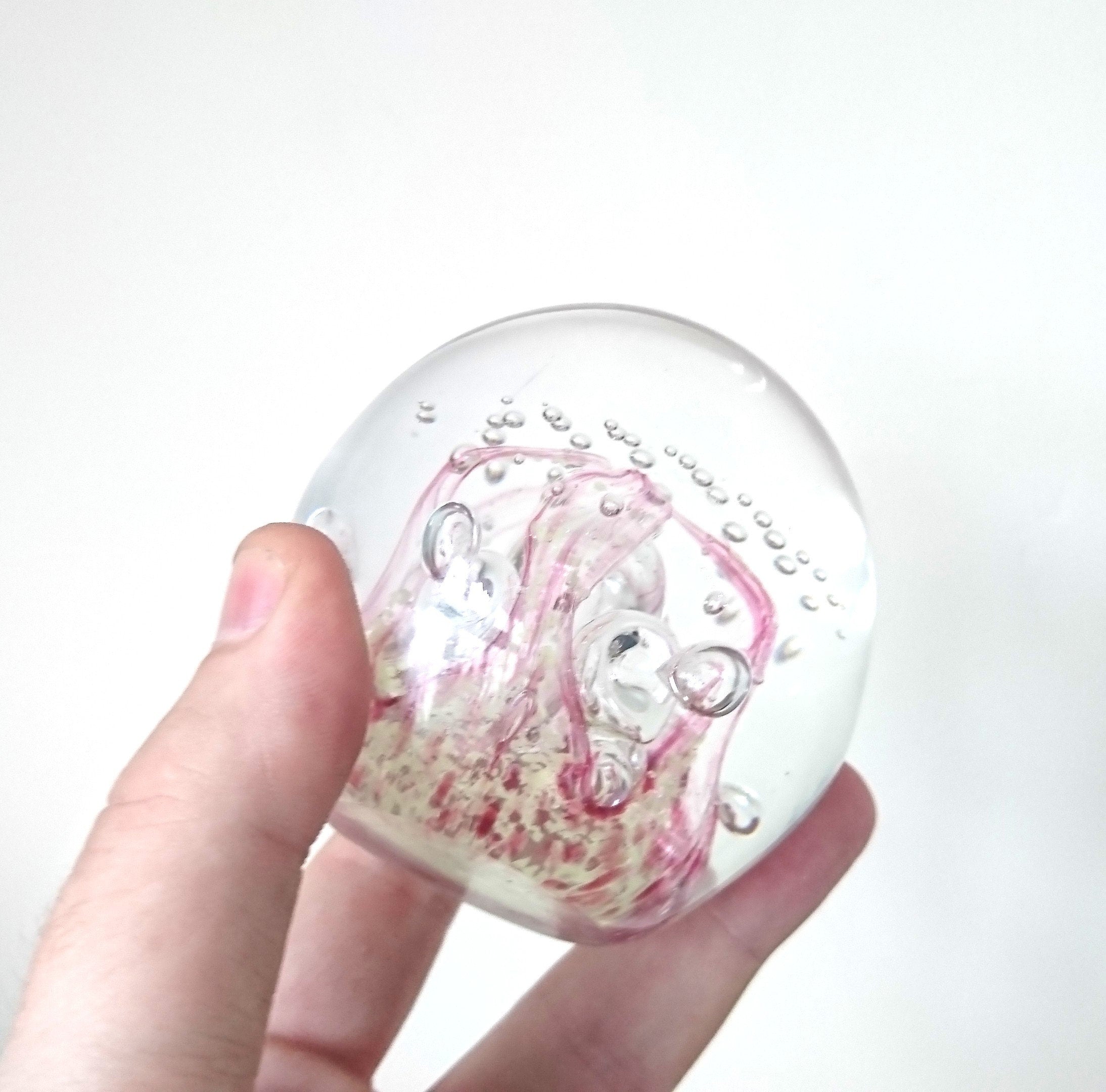 Vintage Pink Swirl Glass Paperweight, Collectible Office Decor