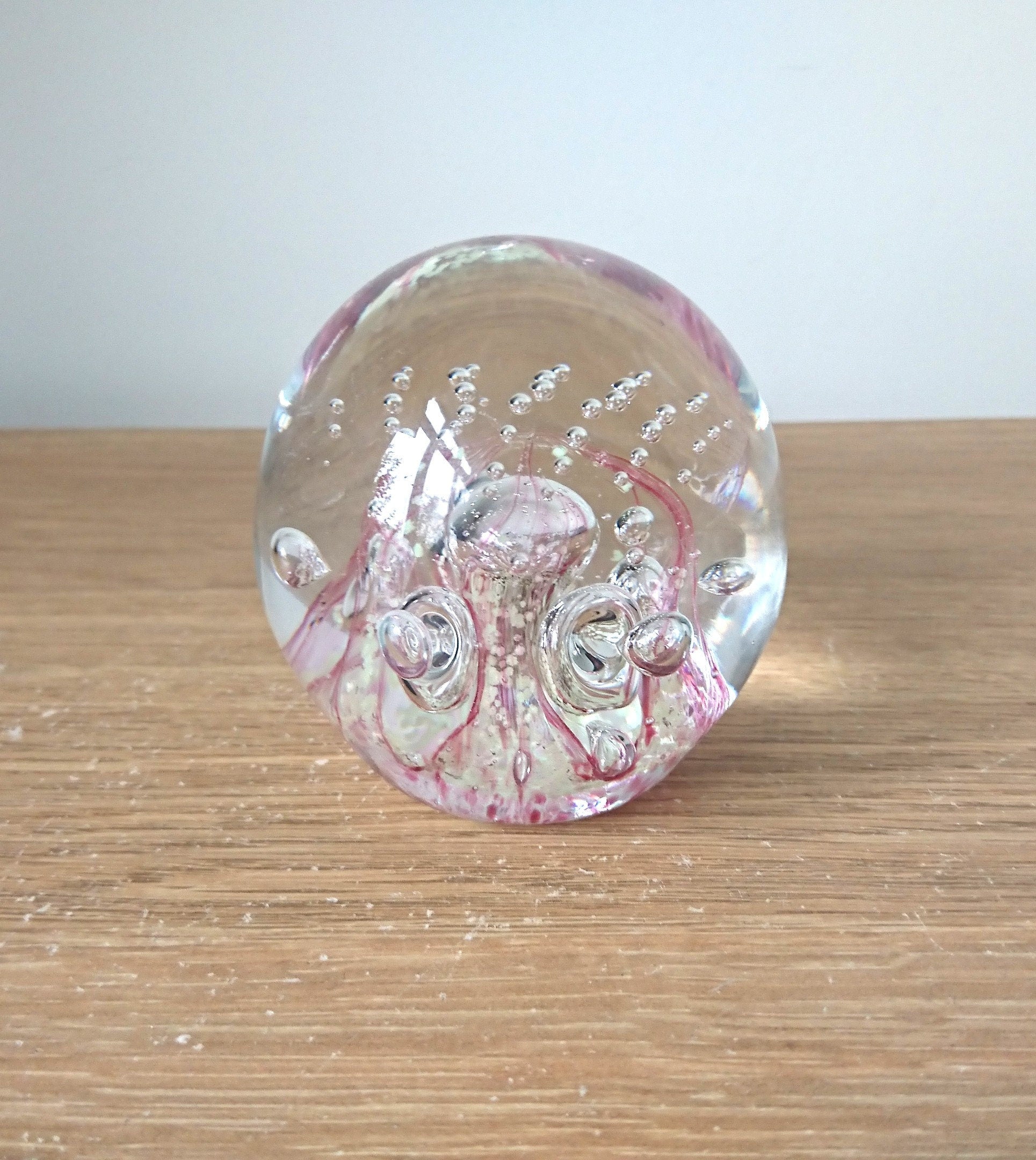 Vintage Pink Swirl Glass Paperweight, Collectible Office Decor