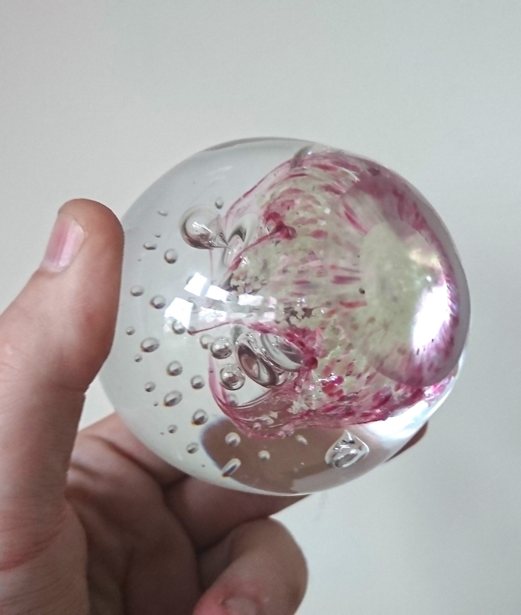 Vintage Pink Swirl Glass Paperweight, Collectible Office Decor