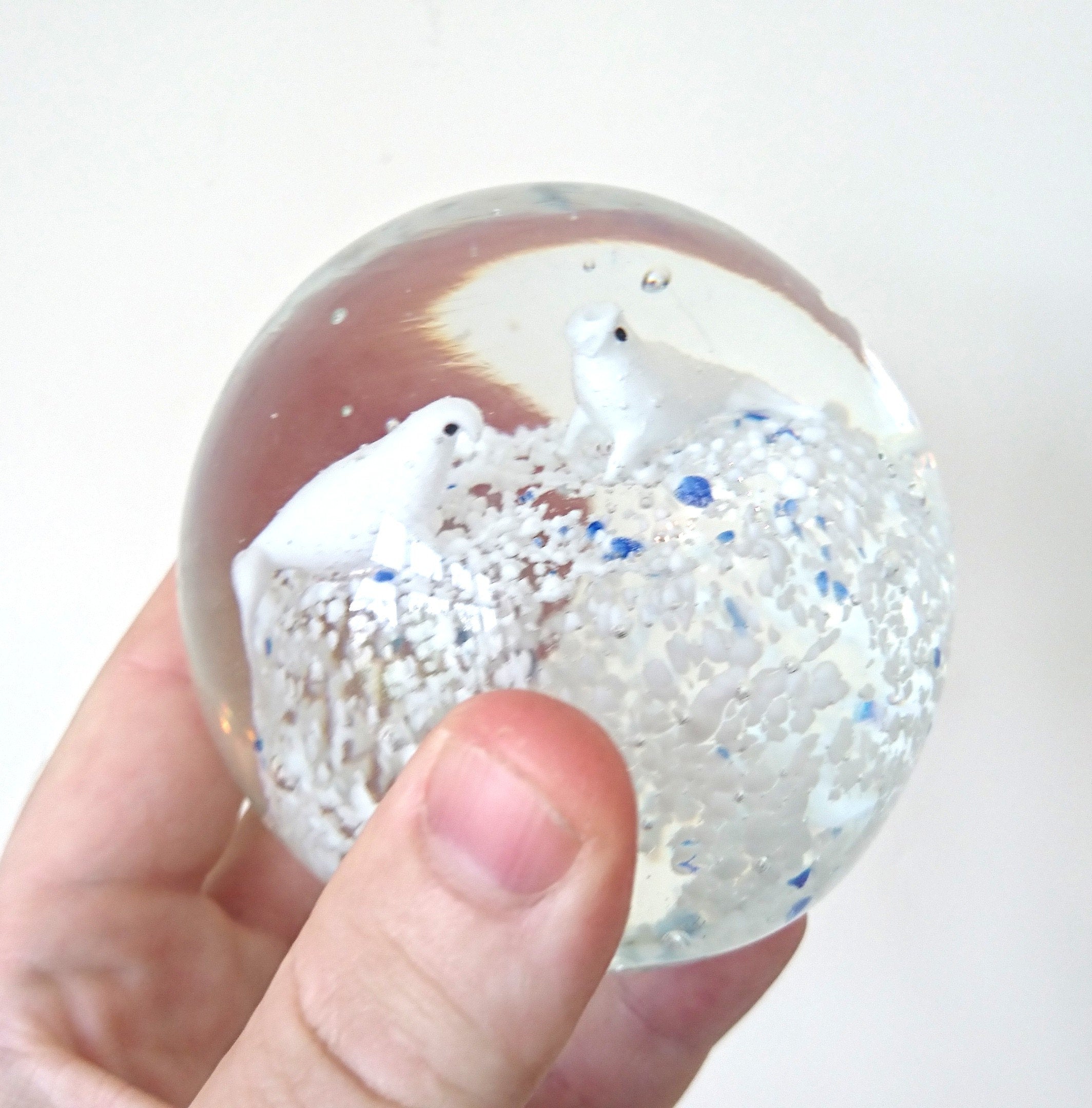 Vintage Seal Paperweight, Winter Snow Scene Collector's Glass