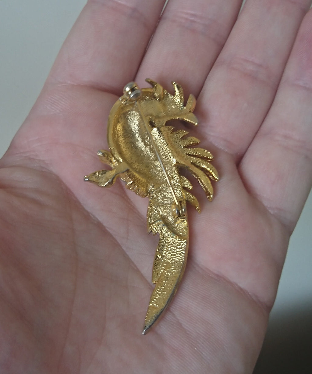 Vintage cockerial Brooch Bird Pin Enamel Gold Tone Costume Jewellery Jewelry