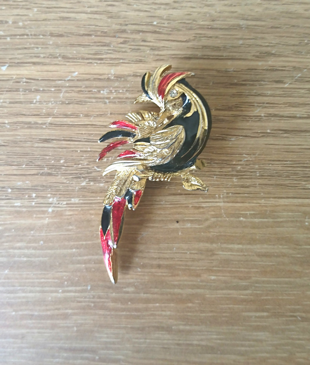 Vintage cockerial Brooch Bird Pin Enamel Gold Tone Costume Jewellery Jewelry