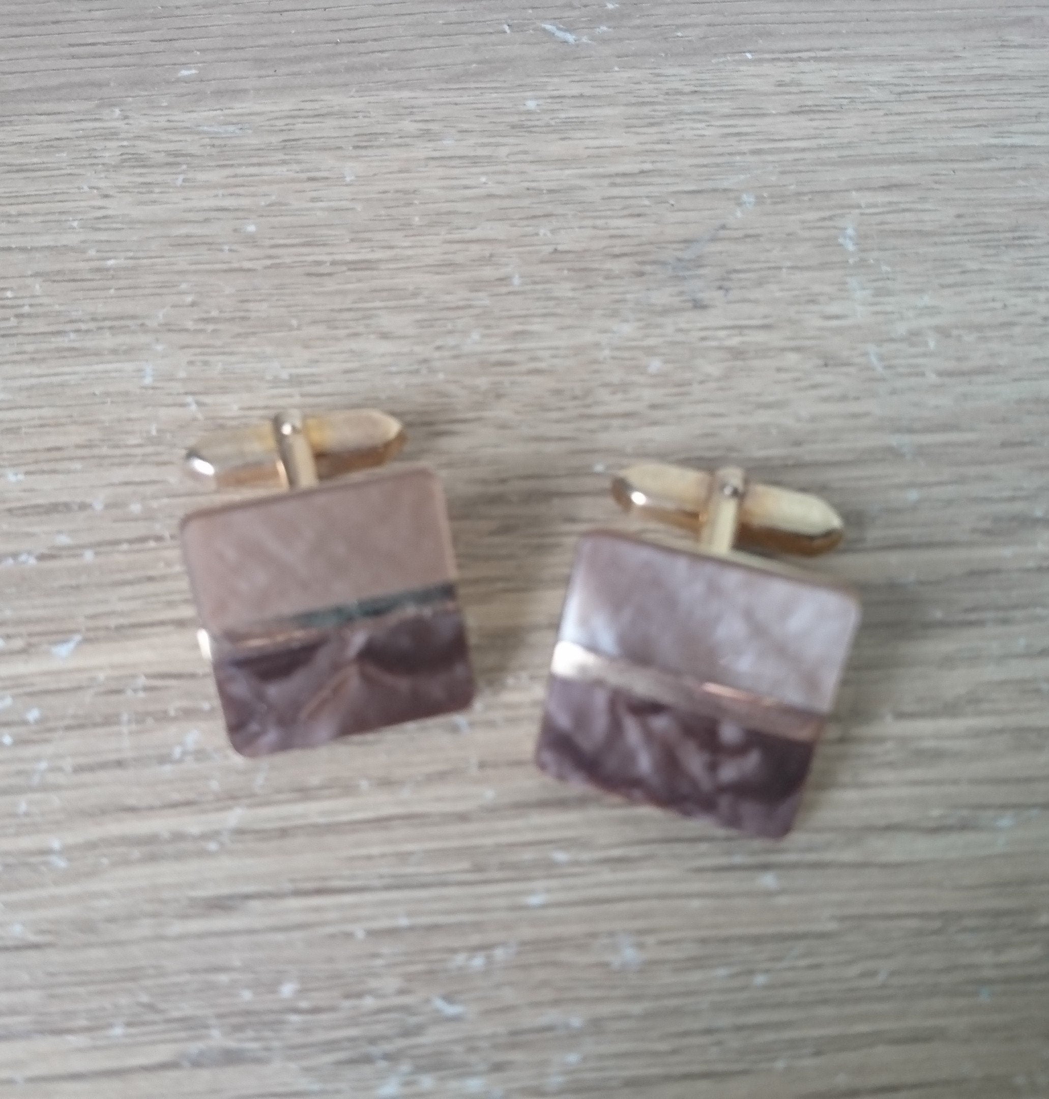 Vintage Cufflinks Square Gold Tone Brown Retro Cuff Links Jewellery Mens Accessory