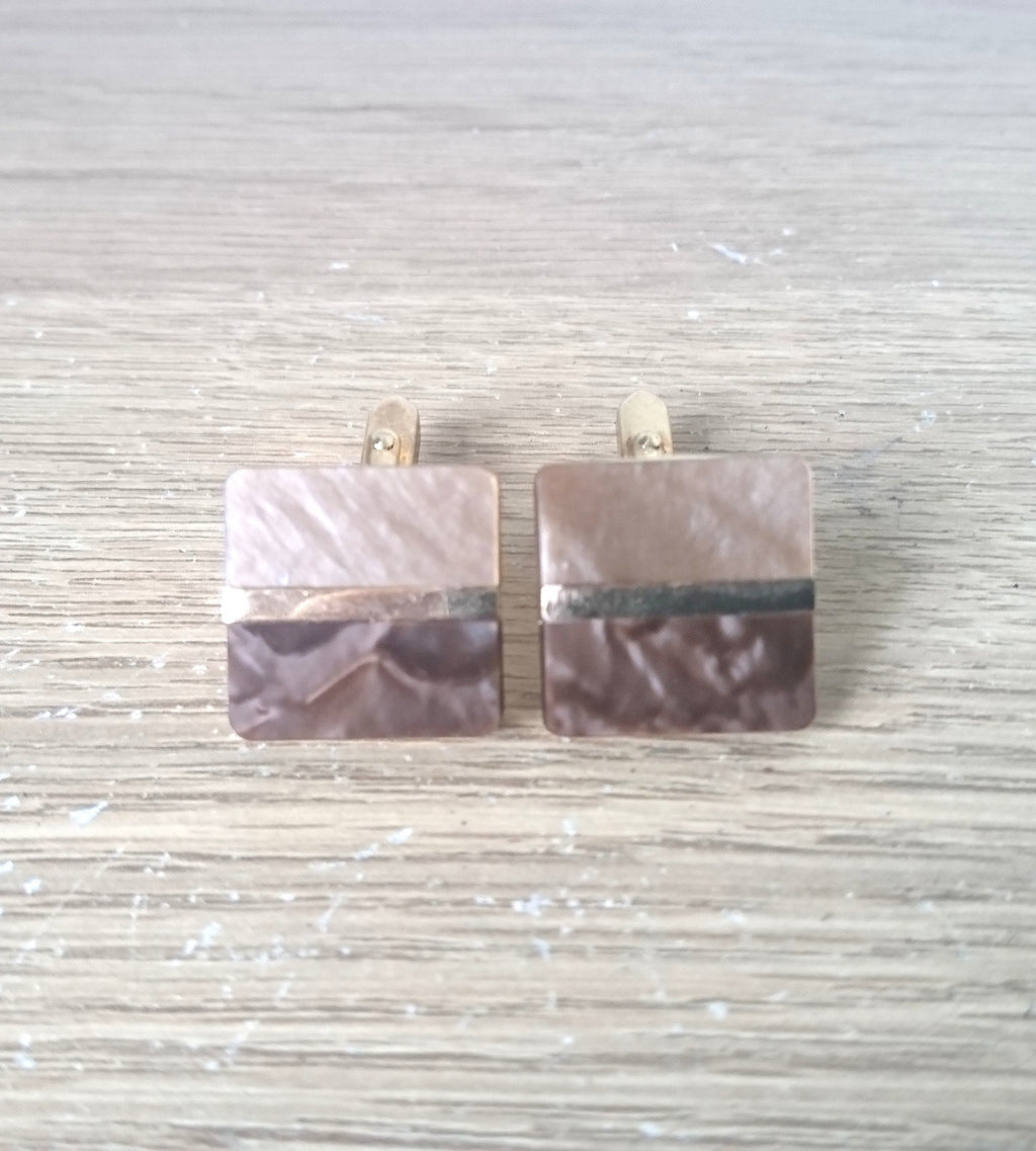 Vintage Cufflinks Square Gold Tone Brown Retro Cuff Links Jewellery Mens Accessory