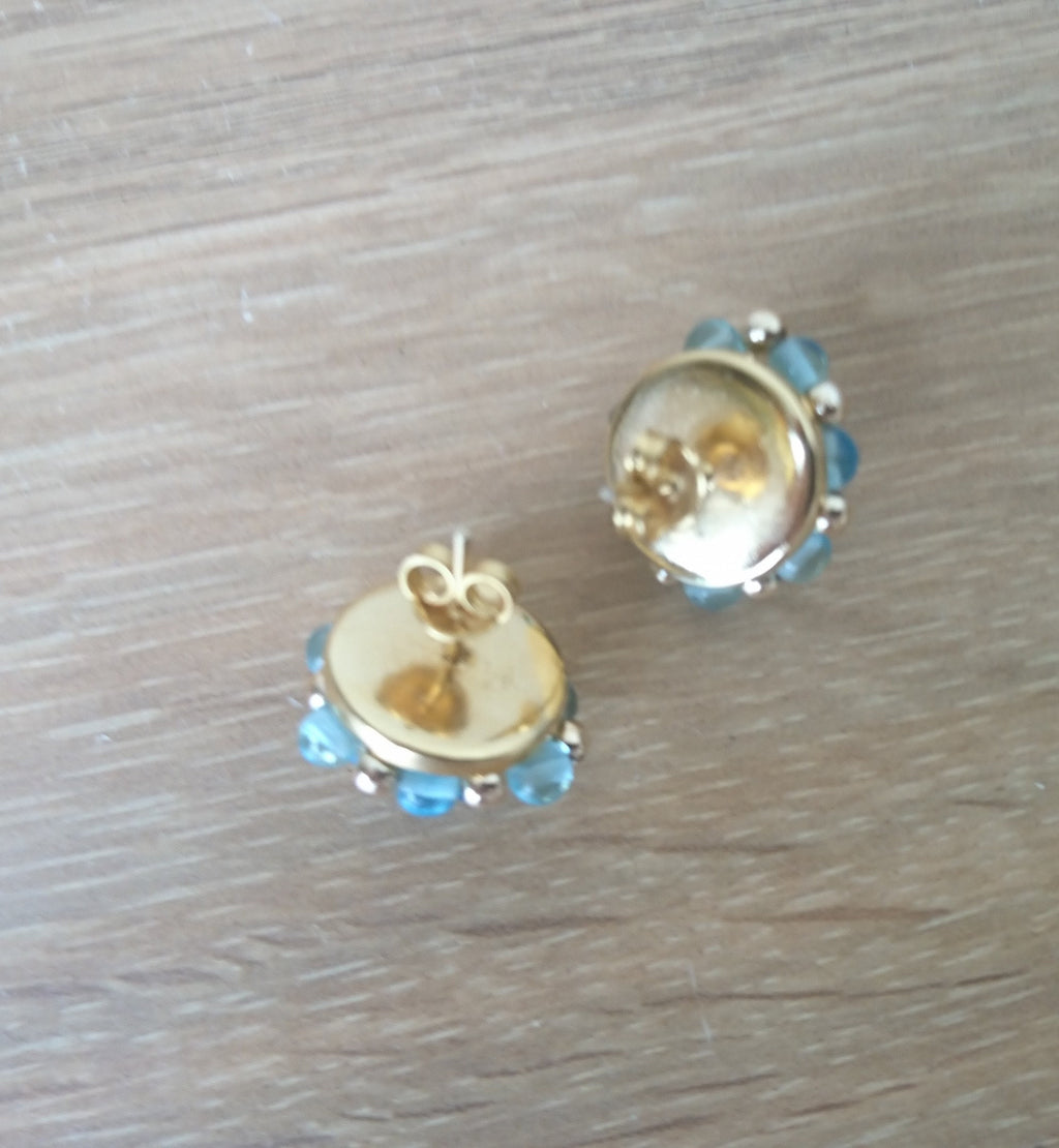 Vintage Blue Stud Earrings Costume Jewellery Jewelry Sapphire Blue Glass Silver Beads