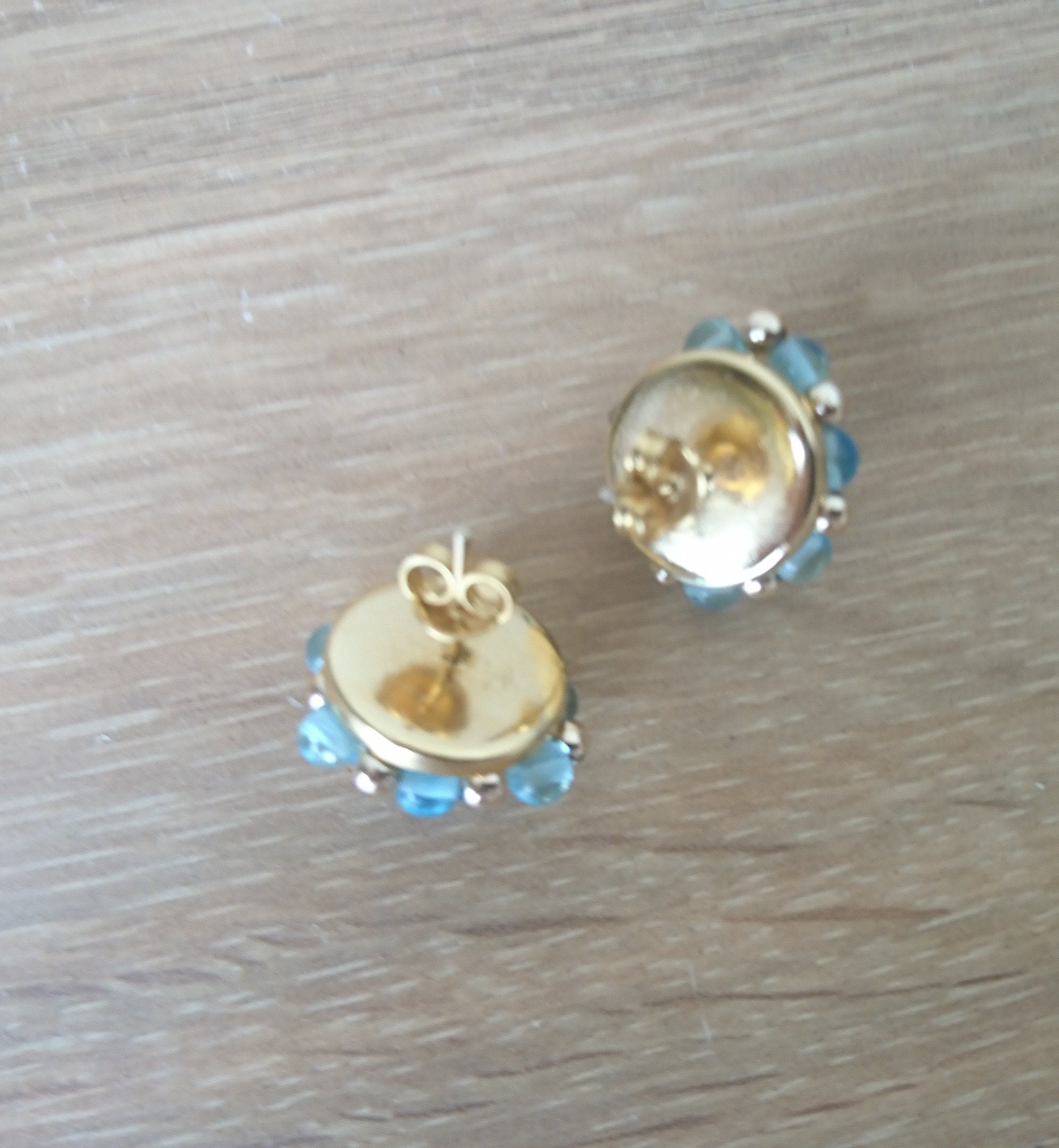 Vintage Blue Stud Earrings Costume Jewellery Jewelry Sapphire Blue Glass Silver Beads