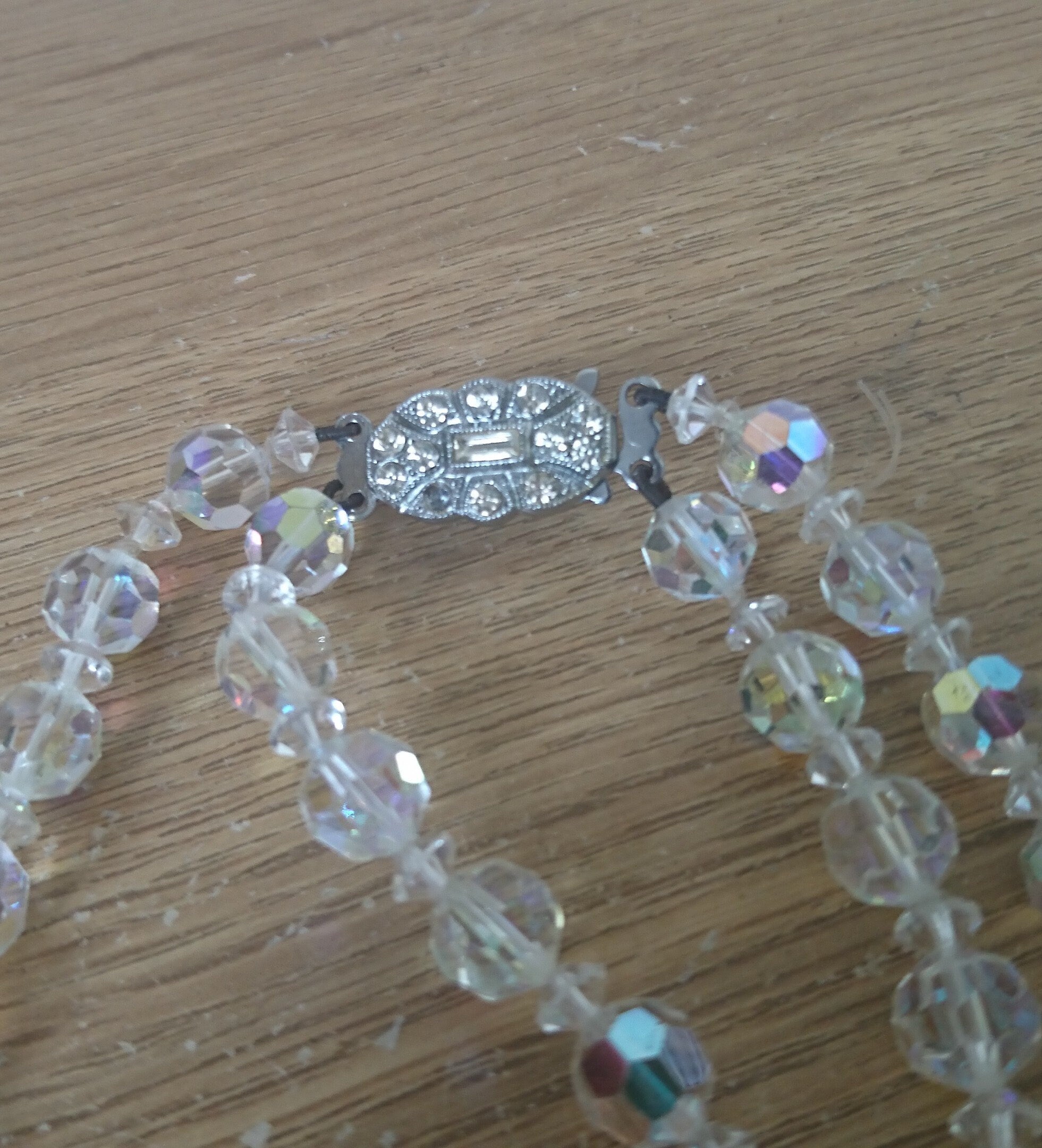Vintage Aurora Borealis Glass Bead Necklace, 1950s Costume Jewelry