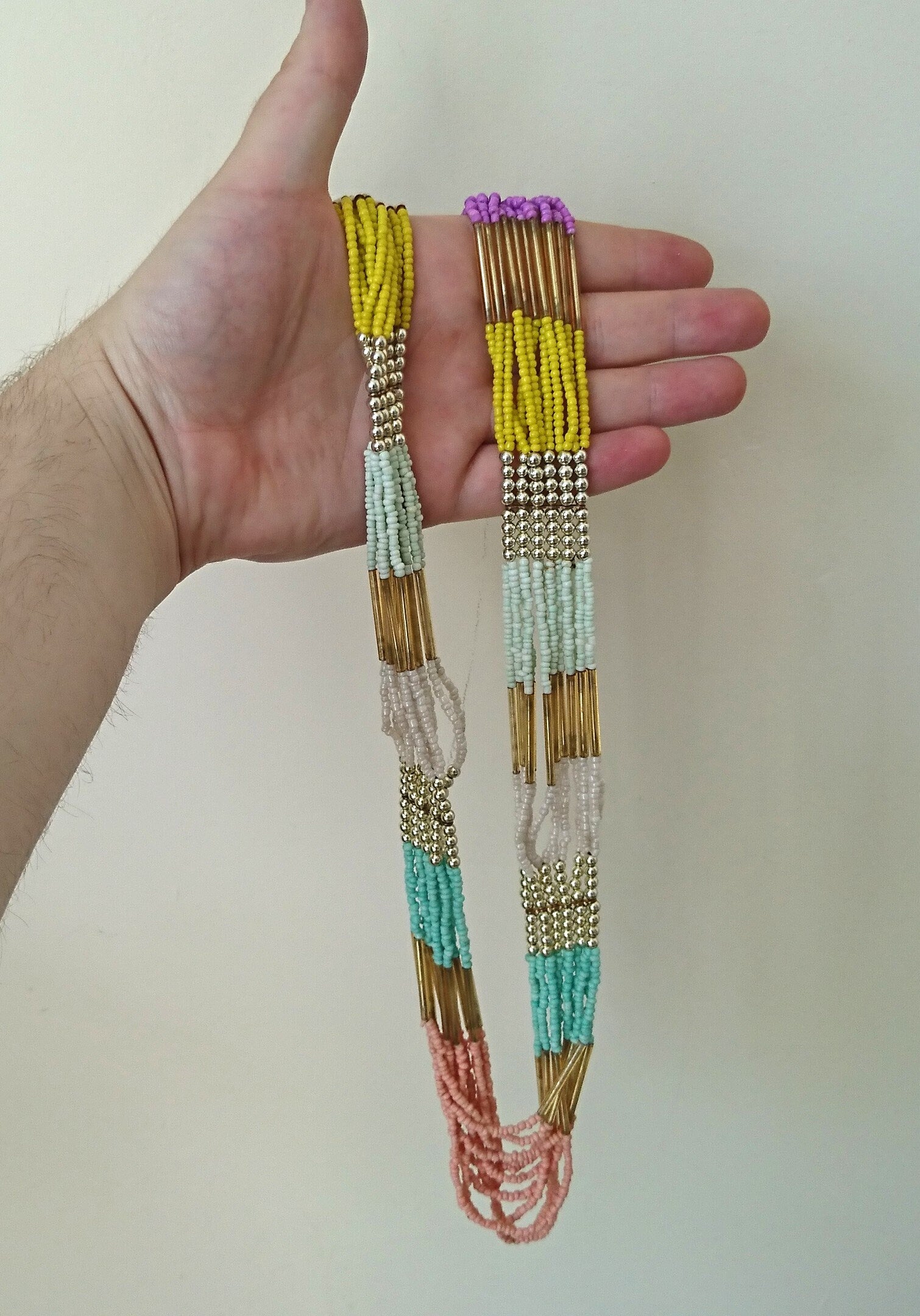 Vintage Beaded Multi Strand Necklace, Multicolored Costume Jewelry