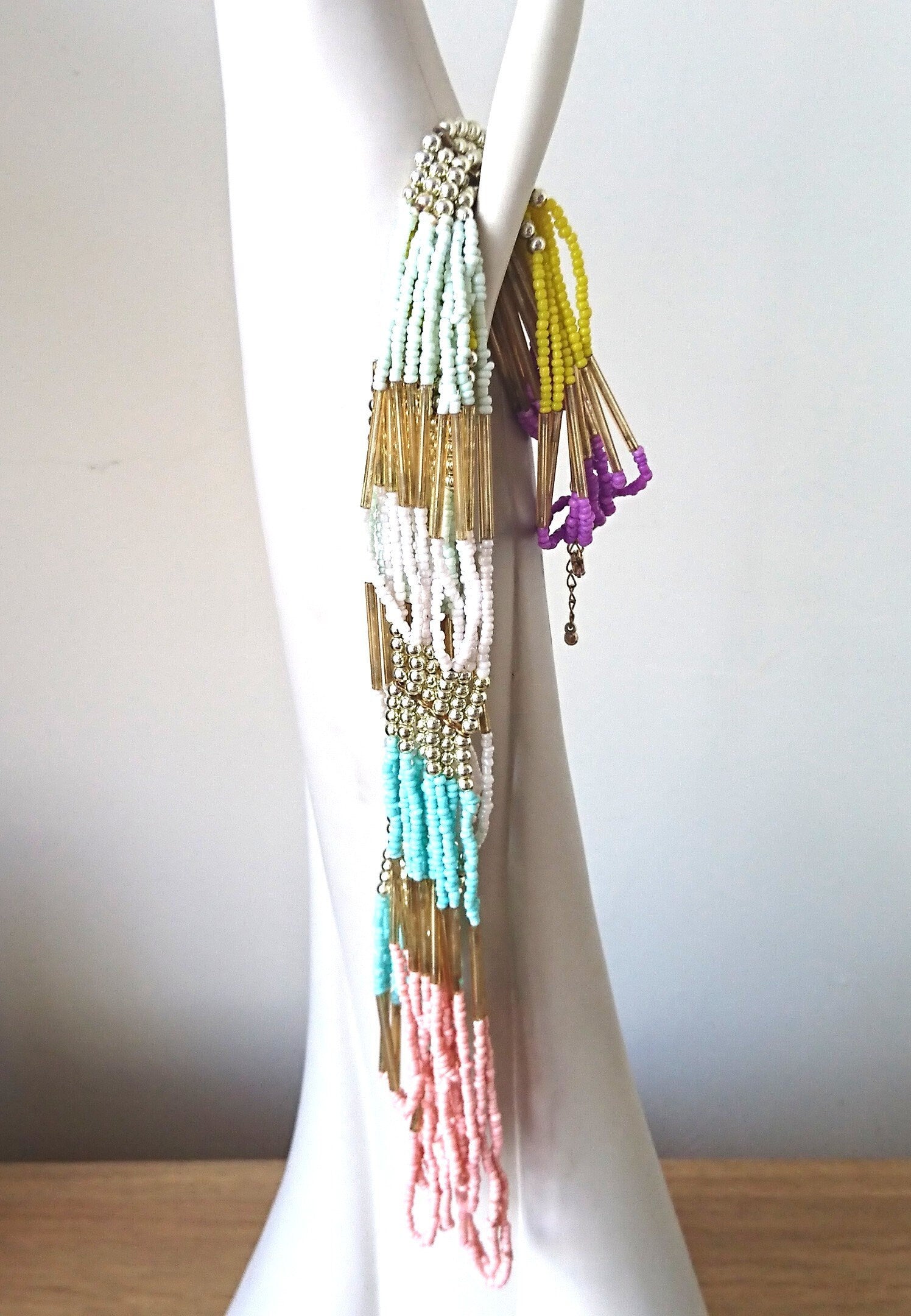Vintage Beaded Multi Strand Necklace, Multicolored Costume Jewelry