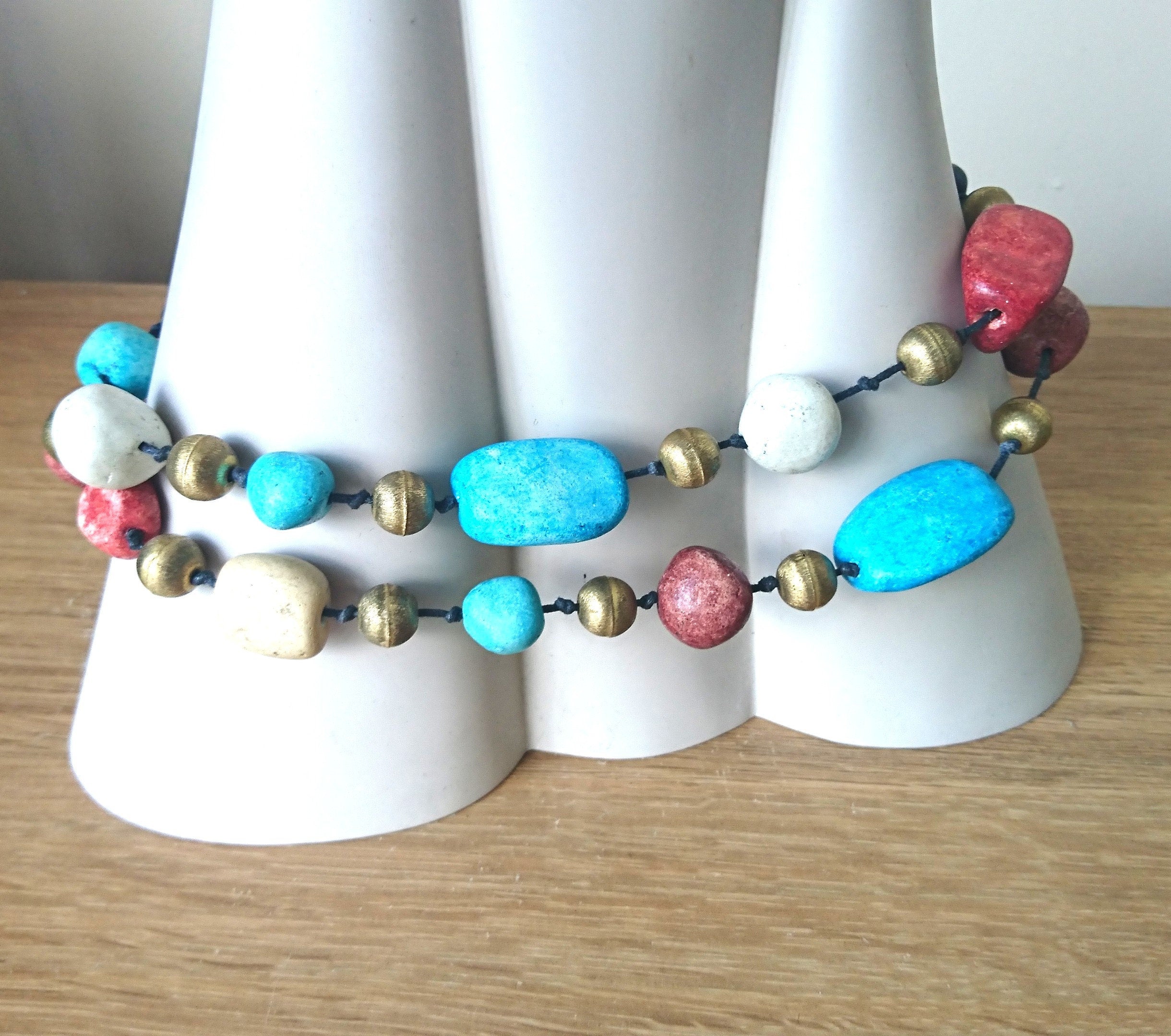 Vintage Coloured Pebble Necklace Beaded Costume Jewellery Jewelry Bohemian Style
