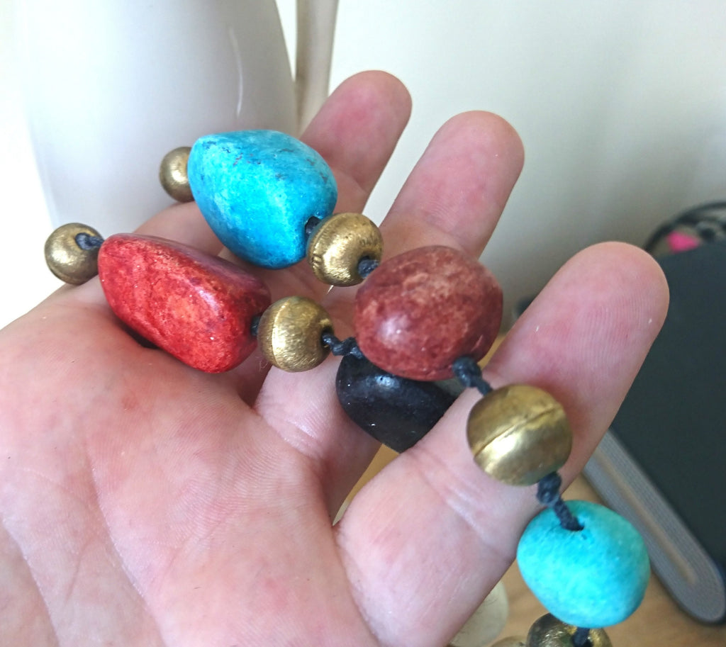 Vintage Coloured Pebble Necklace Beaded Costume Jewellery Jewelry Bohemian Style