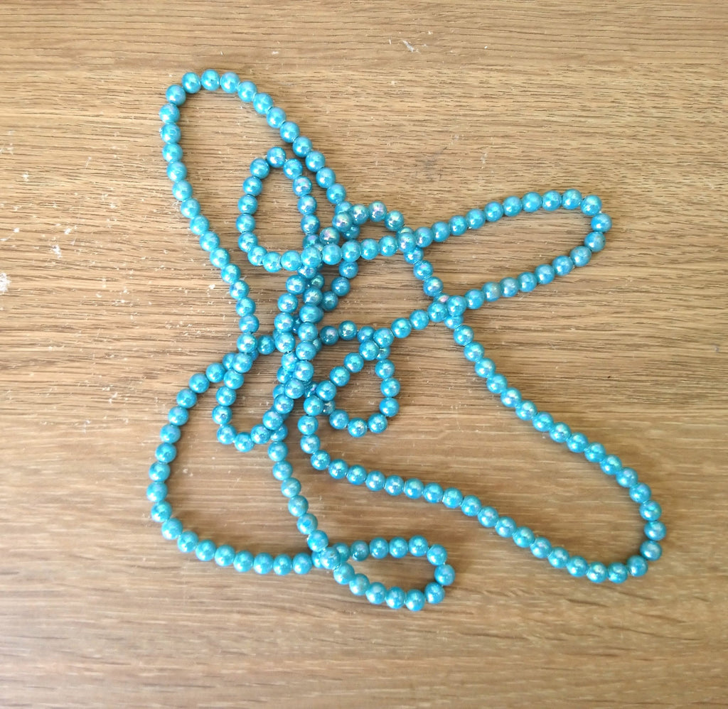 Vintage Lucite Blue Beaded Necklace Long Double Loop Retro 1970's Costume Jewellery Jewelry