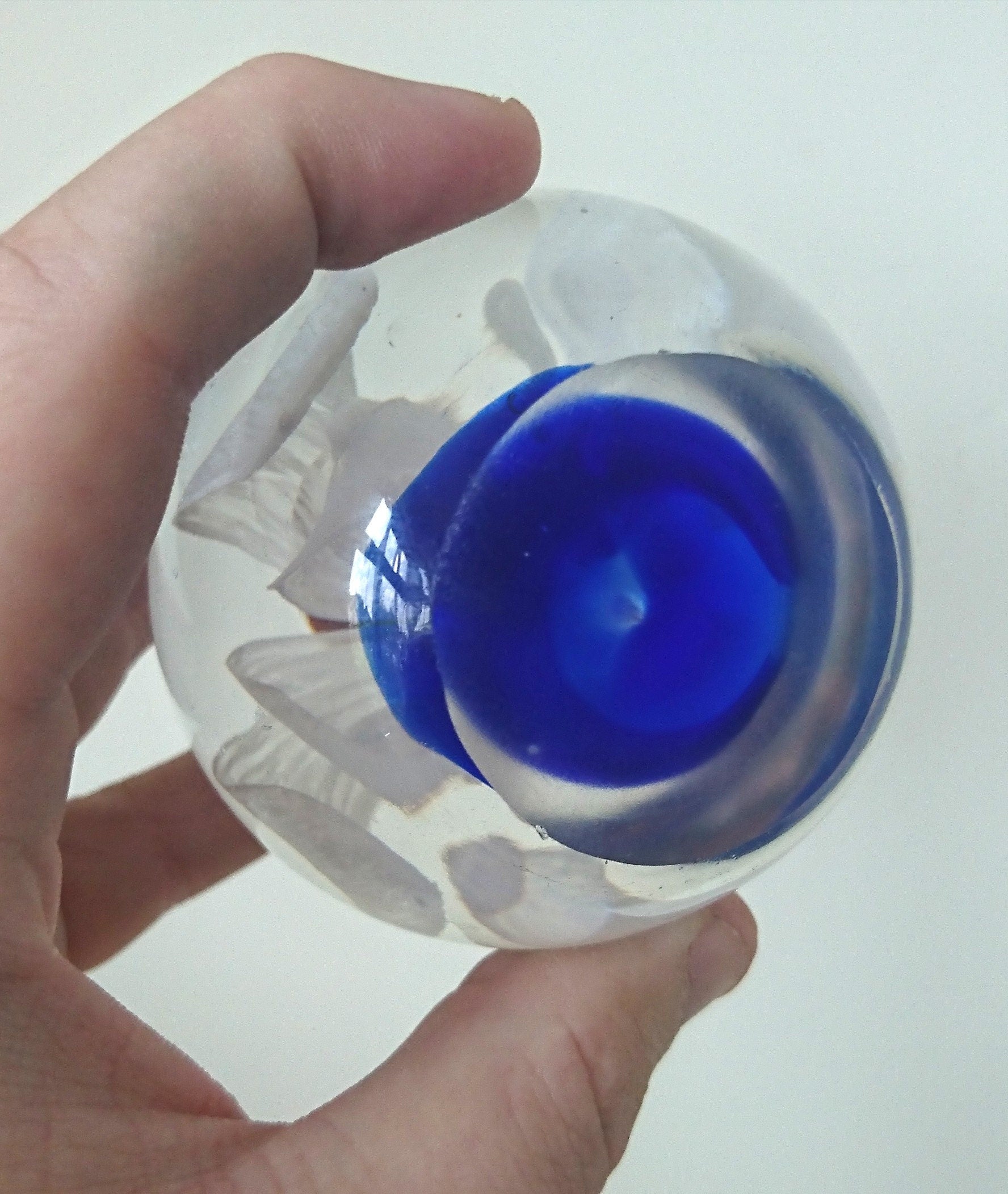 Vintage Paperweight Floral Blue and White Round Glass Art Collectable Office Decor