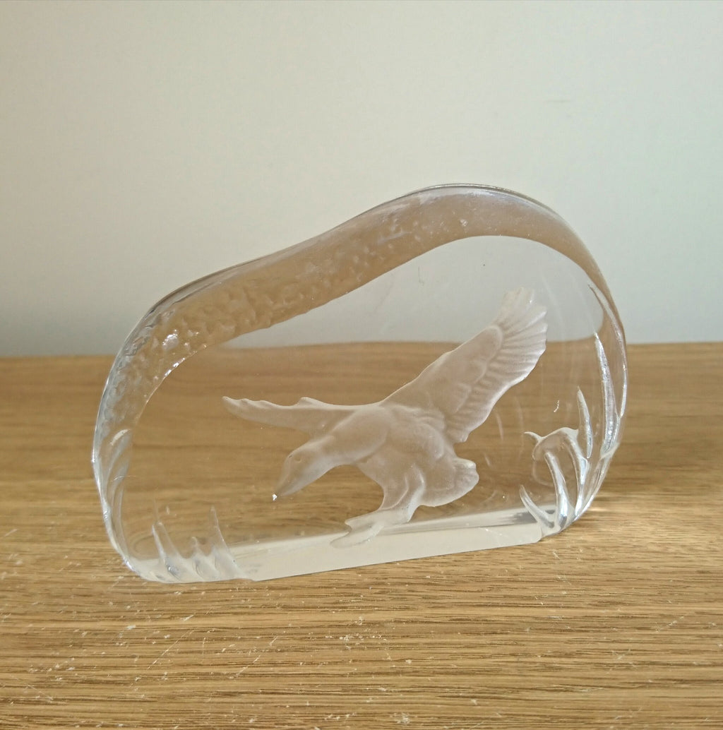 Vintage Wedgwood Crystal Duck Paperweight, Bird Sculpture Figurine