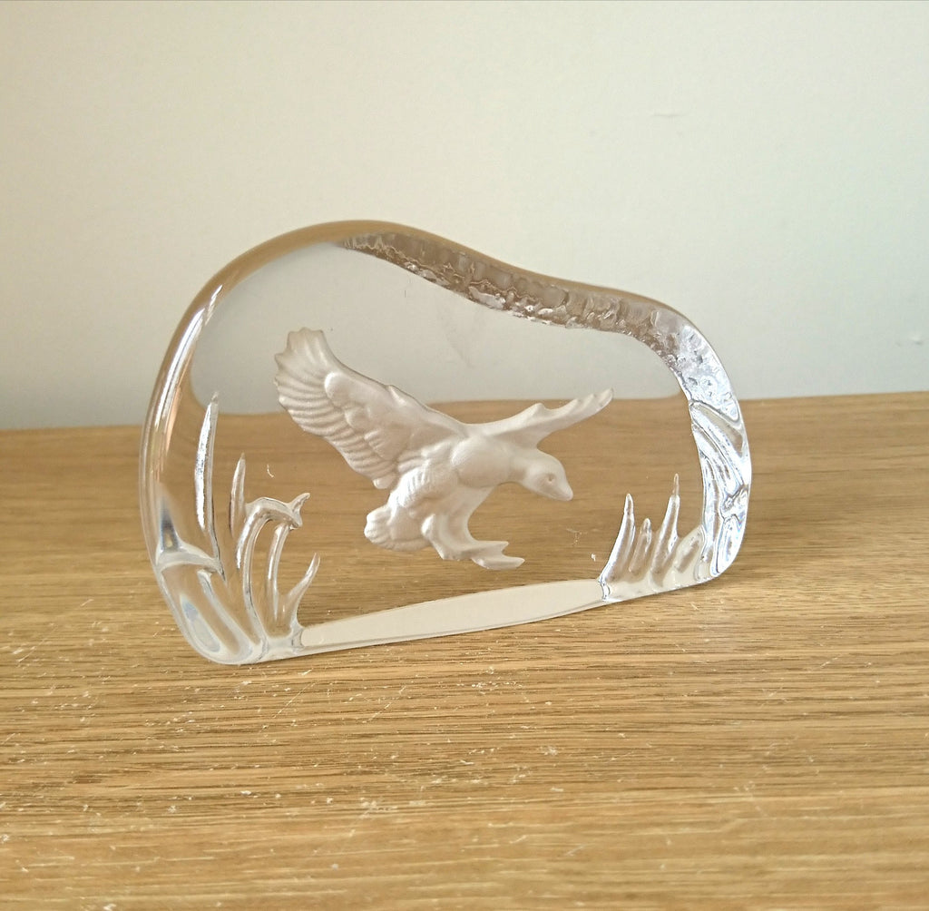 Vintage Wedgwood Crystal Duck Paperweight, Bird Sculpture Figurine