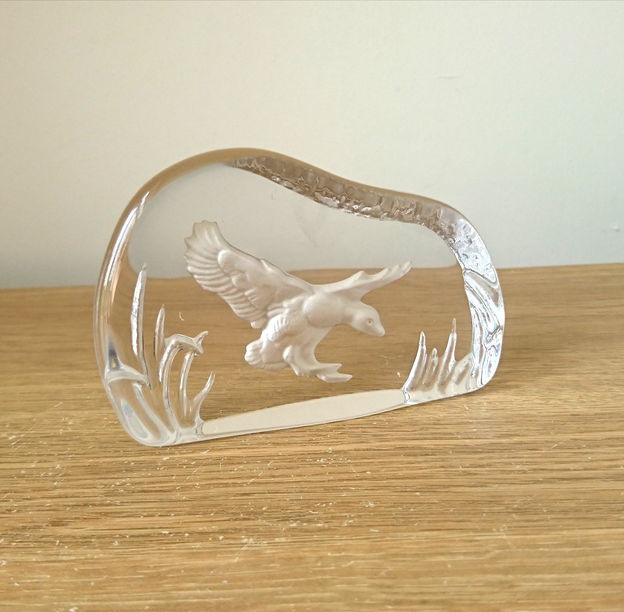 Vintage Wedgwood Crystal Duck Paperweight, Bird Sculpture Figurine