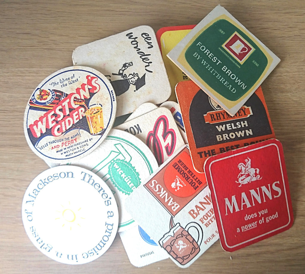 Vintage European Beer Mats Coasters, Retro Barware, Man Cave, Set of 10