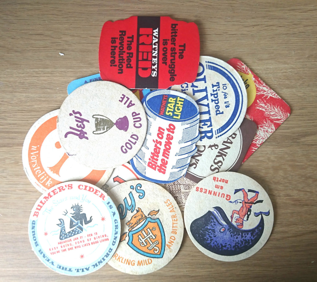 Vintage European Beer Mats Coasters, Retro Barware, Man Cave, Set of 10