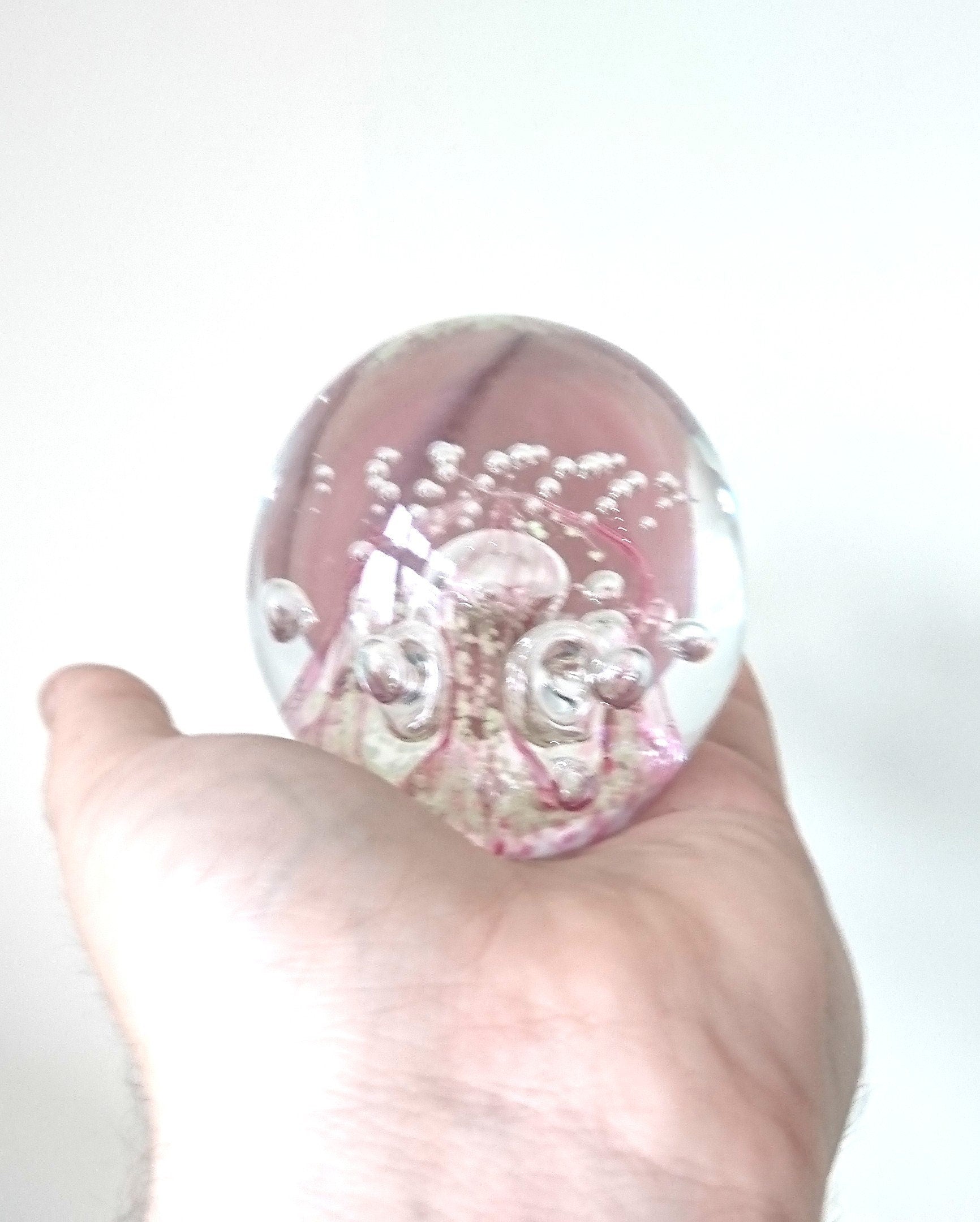 Vintage Pink Swirl Glass Paperweight, Collectible Office Decor