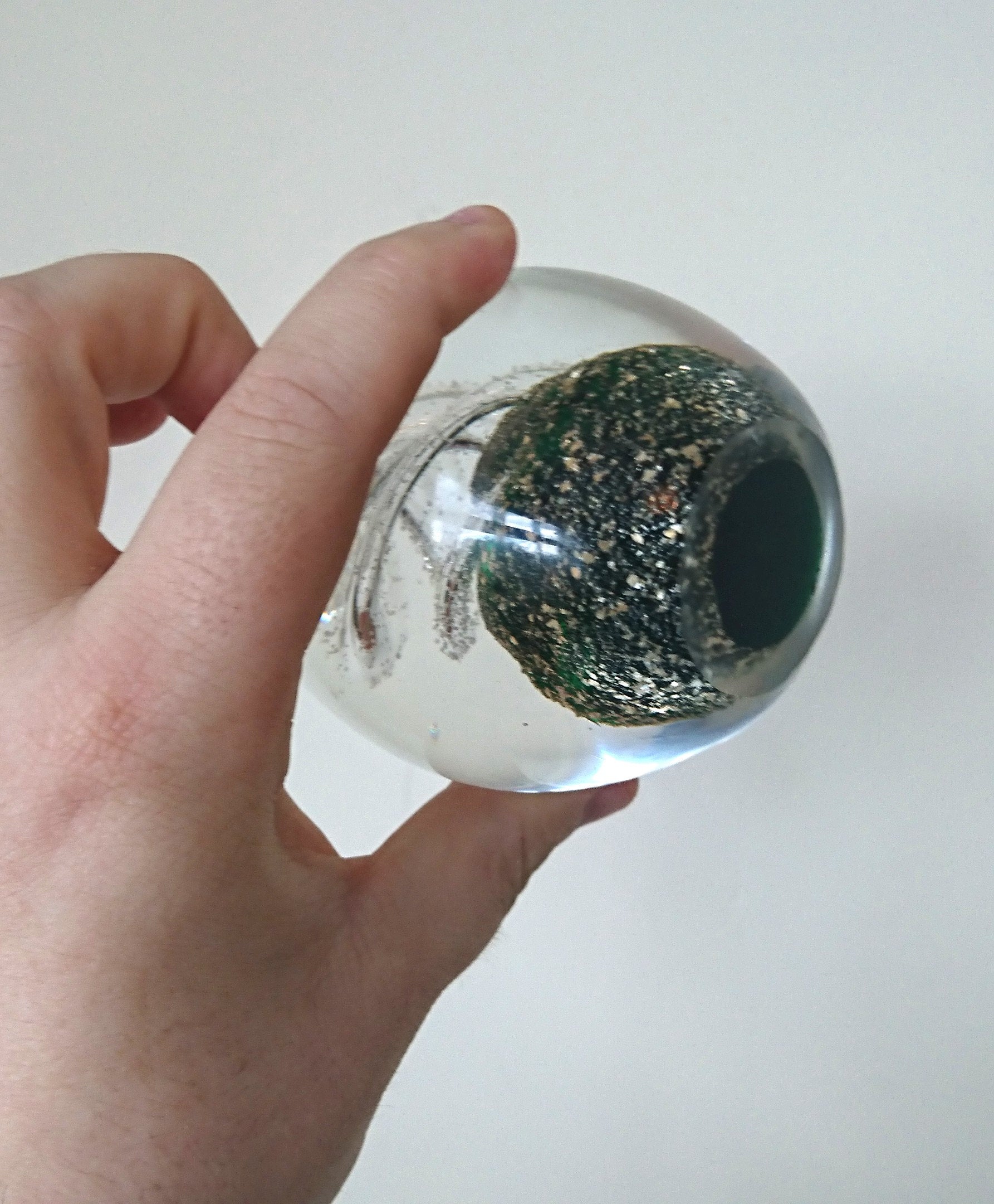 Vintage Oval Paperweight Green Swirl Spiral Clear Glass Collectable Glass Art Office Decor