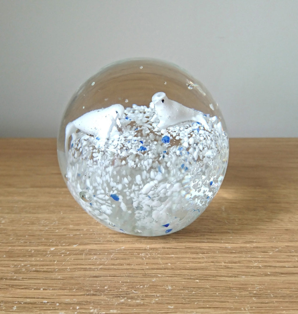 Vintage Seal Paperweight, Winter Snow Scene Collector's Glass