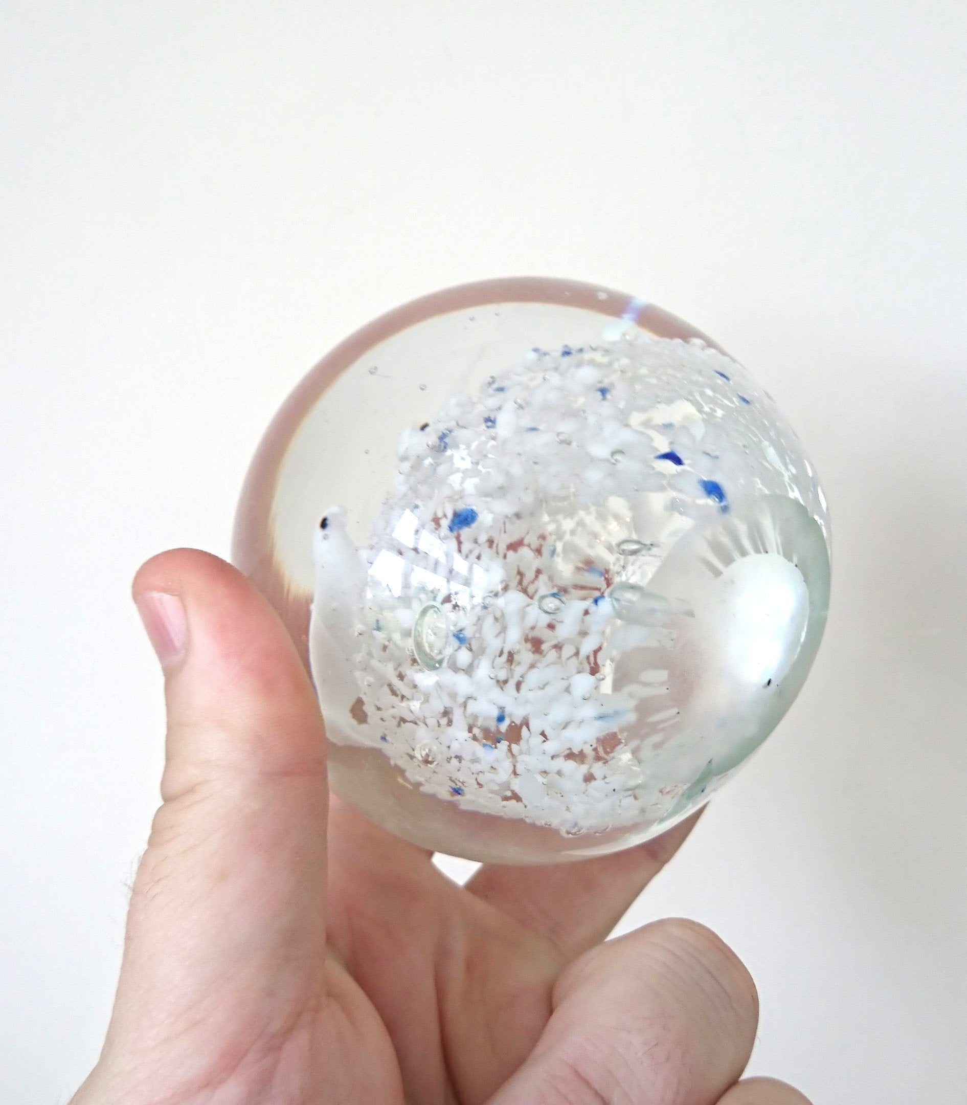 Vintage Seal Paperweight, Winter Snow Scene Collector's Glass