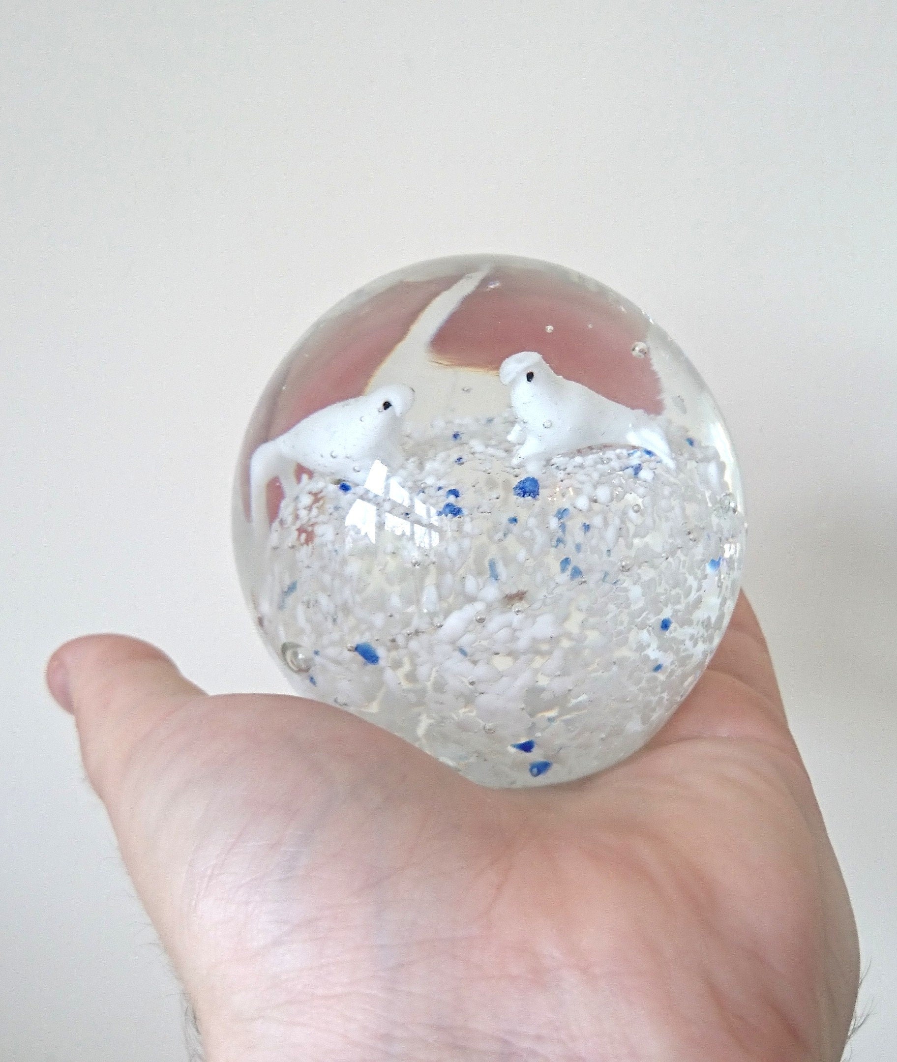 Vintage Seal Paperweight, Winter Snow Scene Collector's Glass