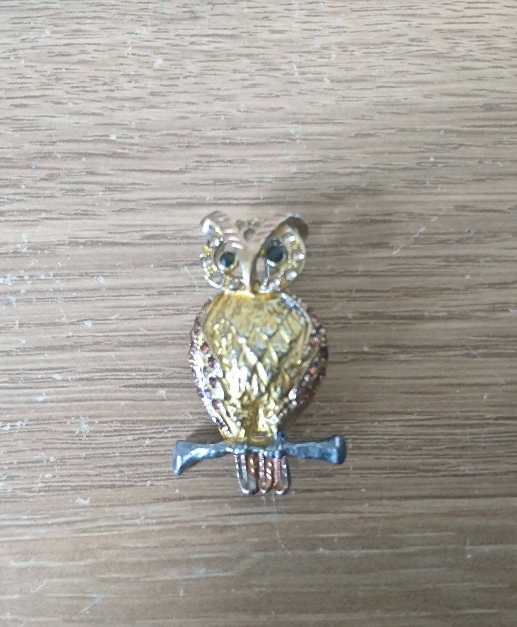 Vintage Gold Owl Brooch Amber Rhinestone Costume Jewellery Jewelry Vintage Bird Pin