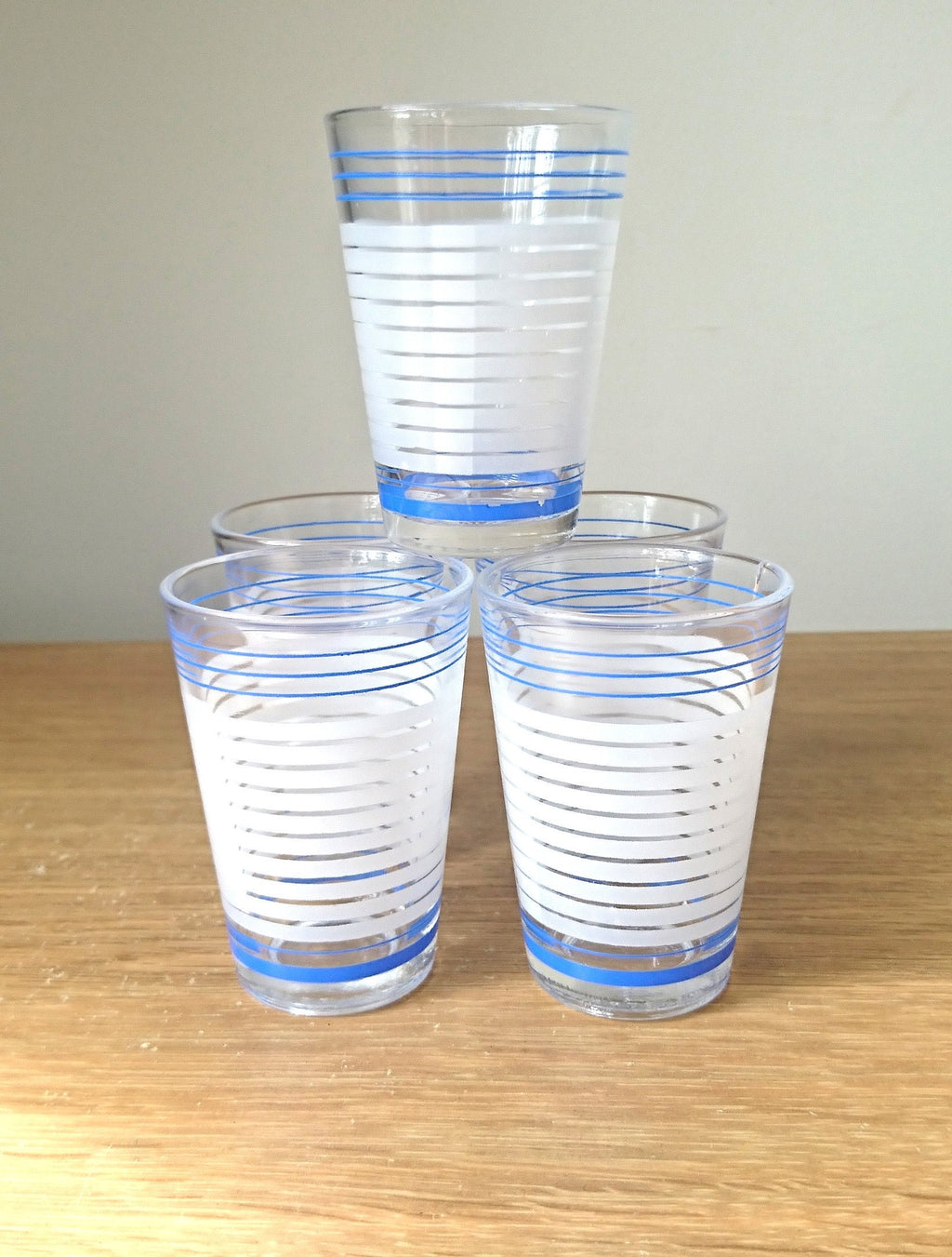 Vintage Shot Glasses Set: Blue & White Stripe Retro Barware