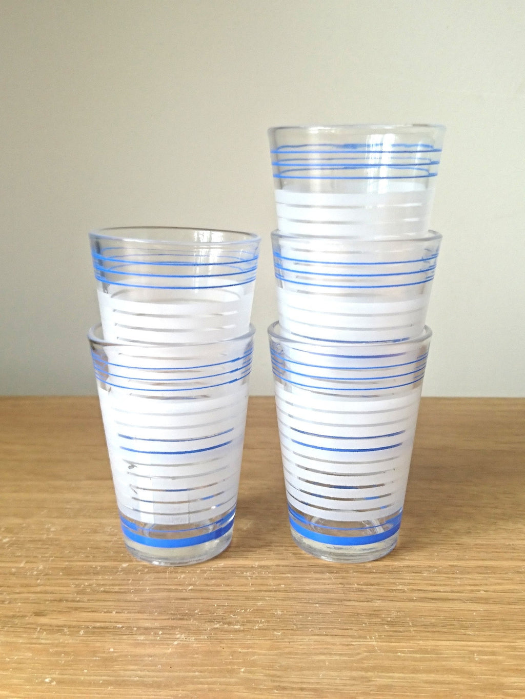 Vintage Shot Glasses Set: Blue & White Stripe Retro Barware