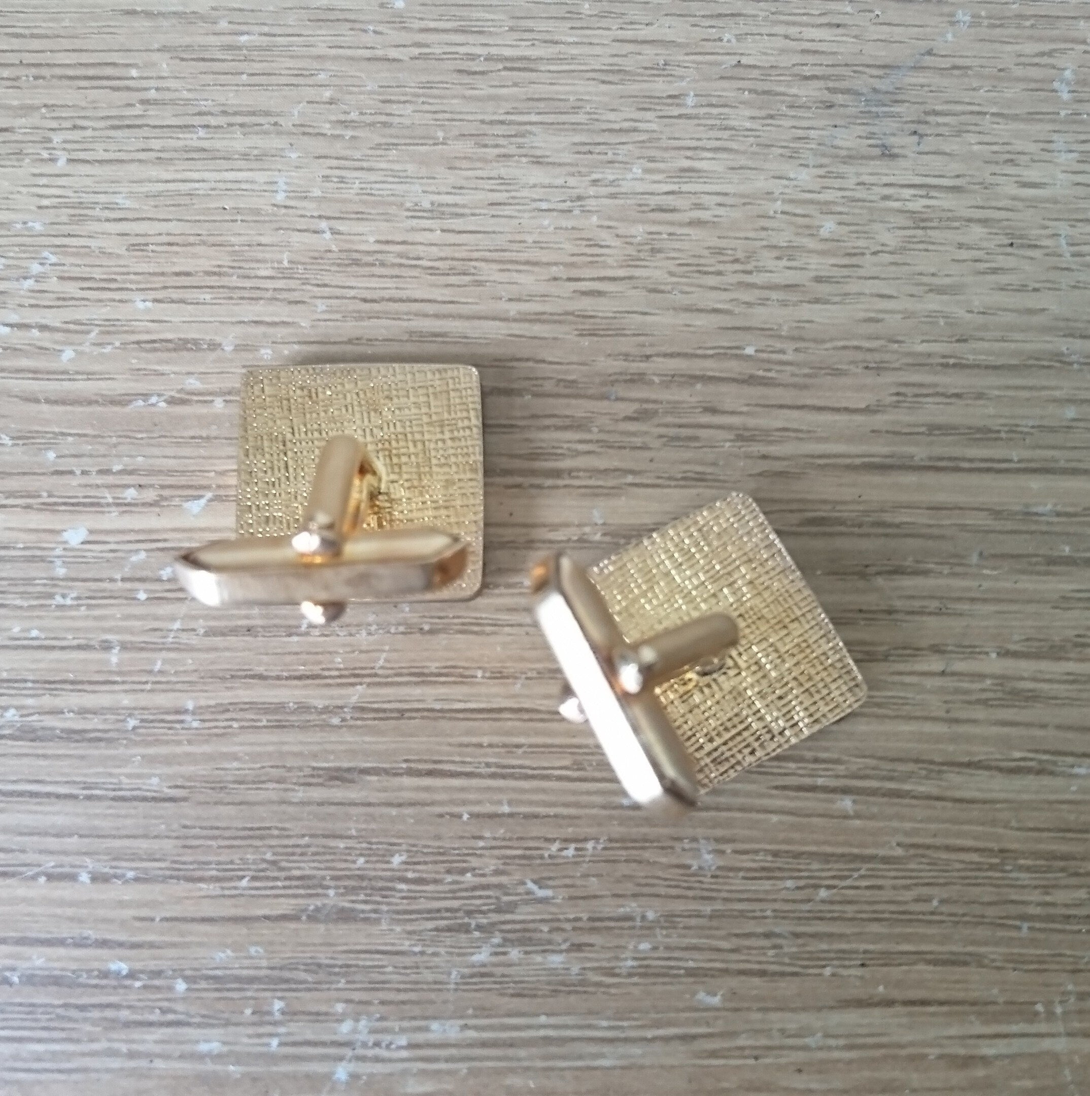 Vintage Cufflinks Square Gold Tone Brown Retro Cuff Links Jewellery Mens Accessory