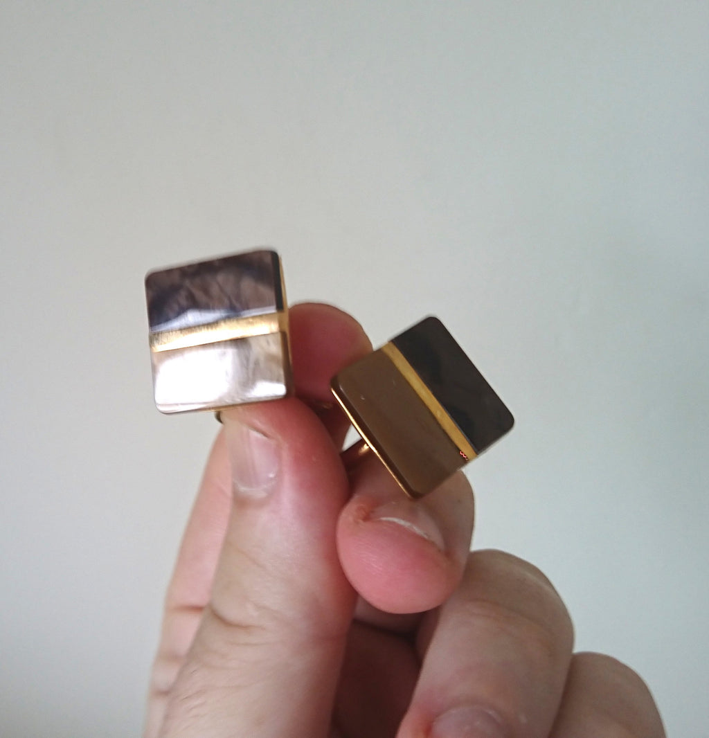 Vintage Cufflinks Square Gold Tone Brown Retro Cuff Links Jewellery Mens Accessory